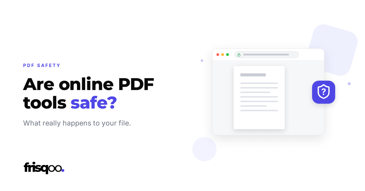 A PDF open in a browser with a secure padlock in the address bar, beside a shield badge marked with a question mark