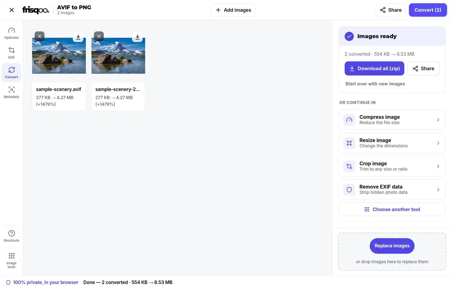 Converted PNG images ready for download