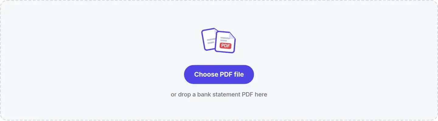Bank Statement Converter drop area before a statement PDF is added