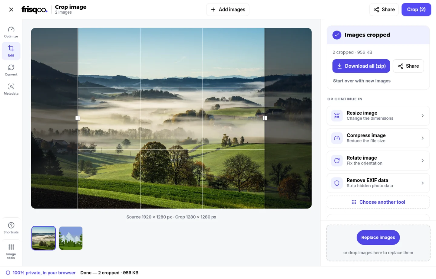 Two cropped image results ready to download individually or as frisqoo cropped images zip