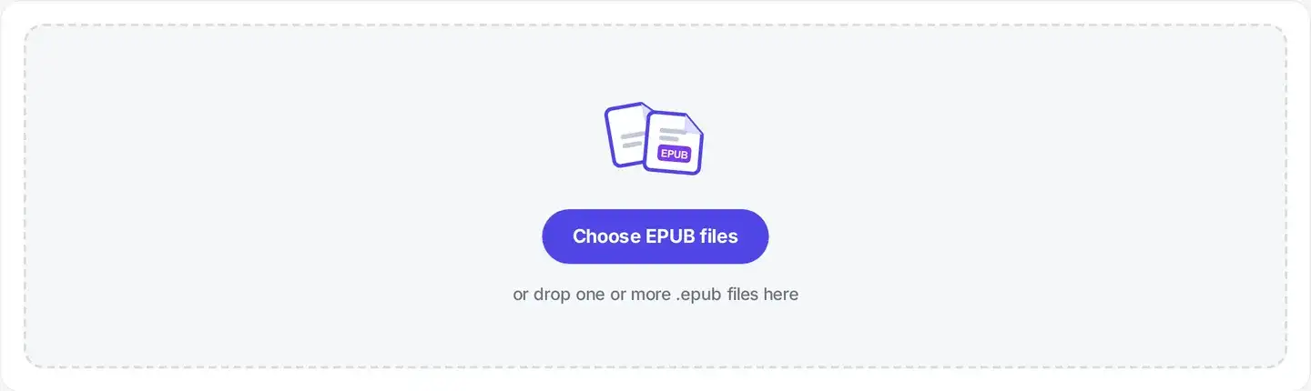 The EPUB to PDF drop area, ready for one or more .epub e-books.