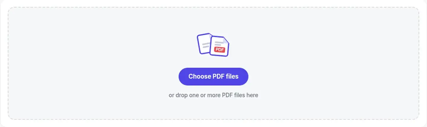 Grayscale PDF drop area with a Choose PDF files button