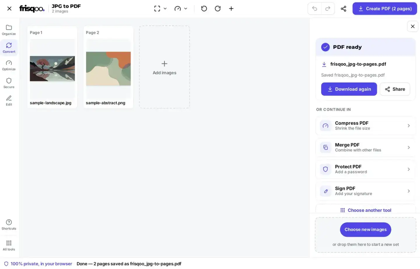 The combined PDF downloading from the JPG to PDF tool after tapping Create PDF