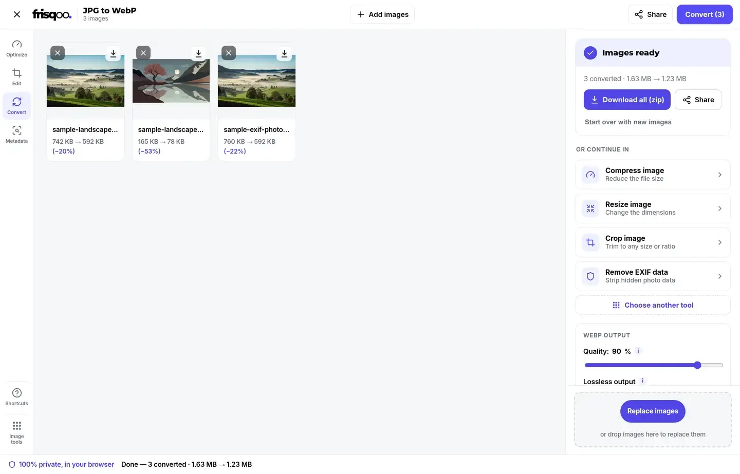 Converted WebP files ready to download together as a zip