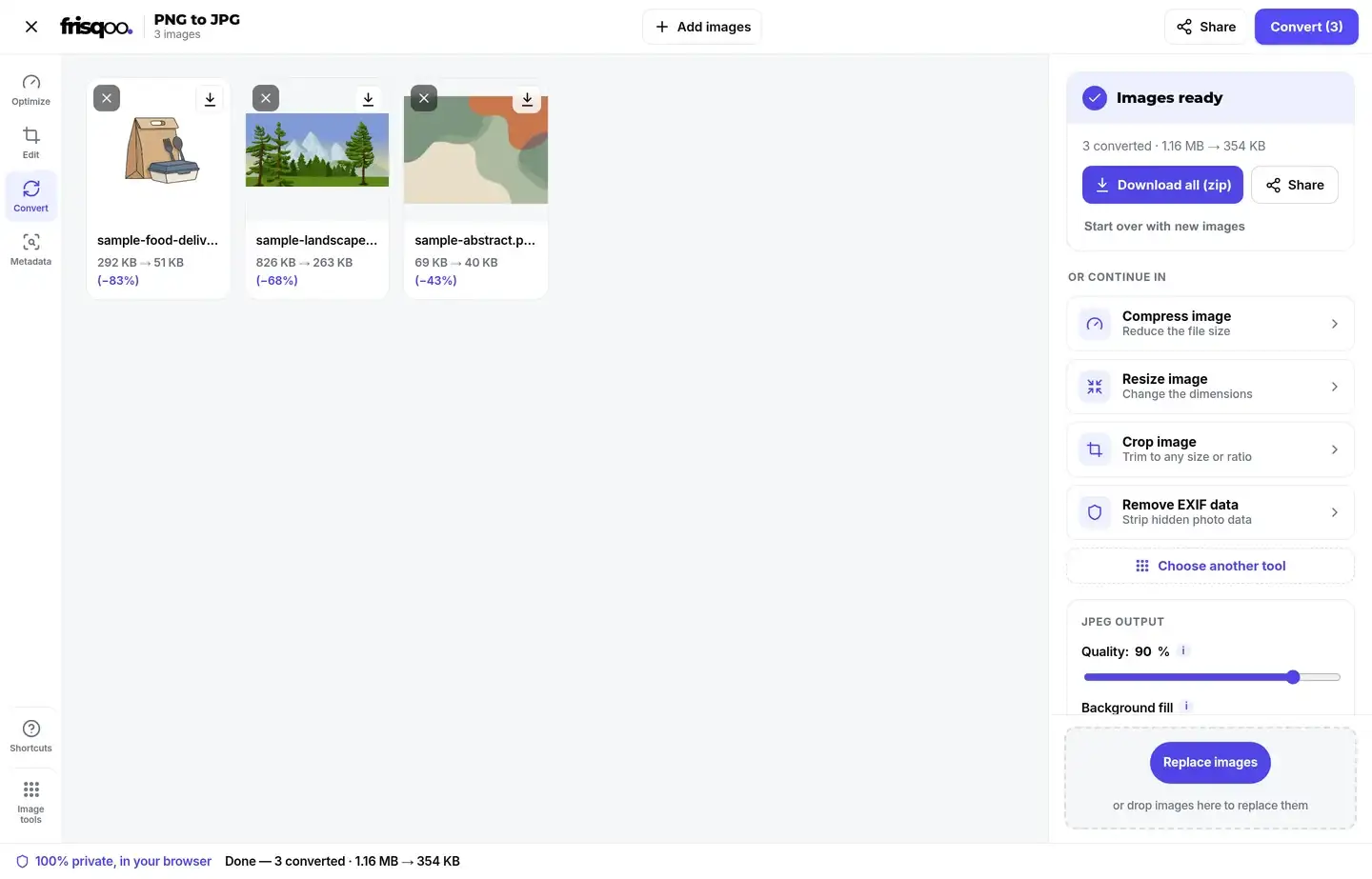 Converted JPG files ready to download together as a zip