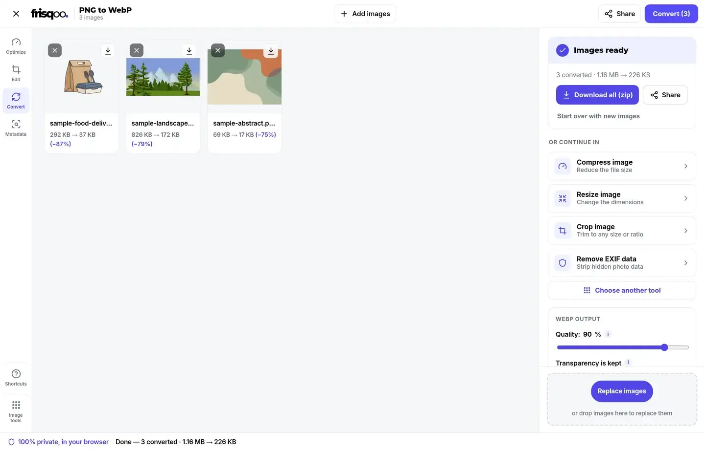 Converted WebP files ready to download together as a zip