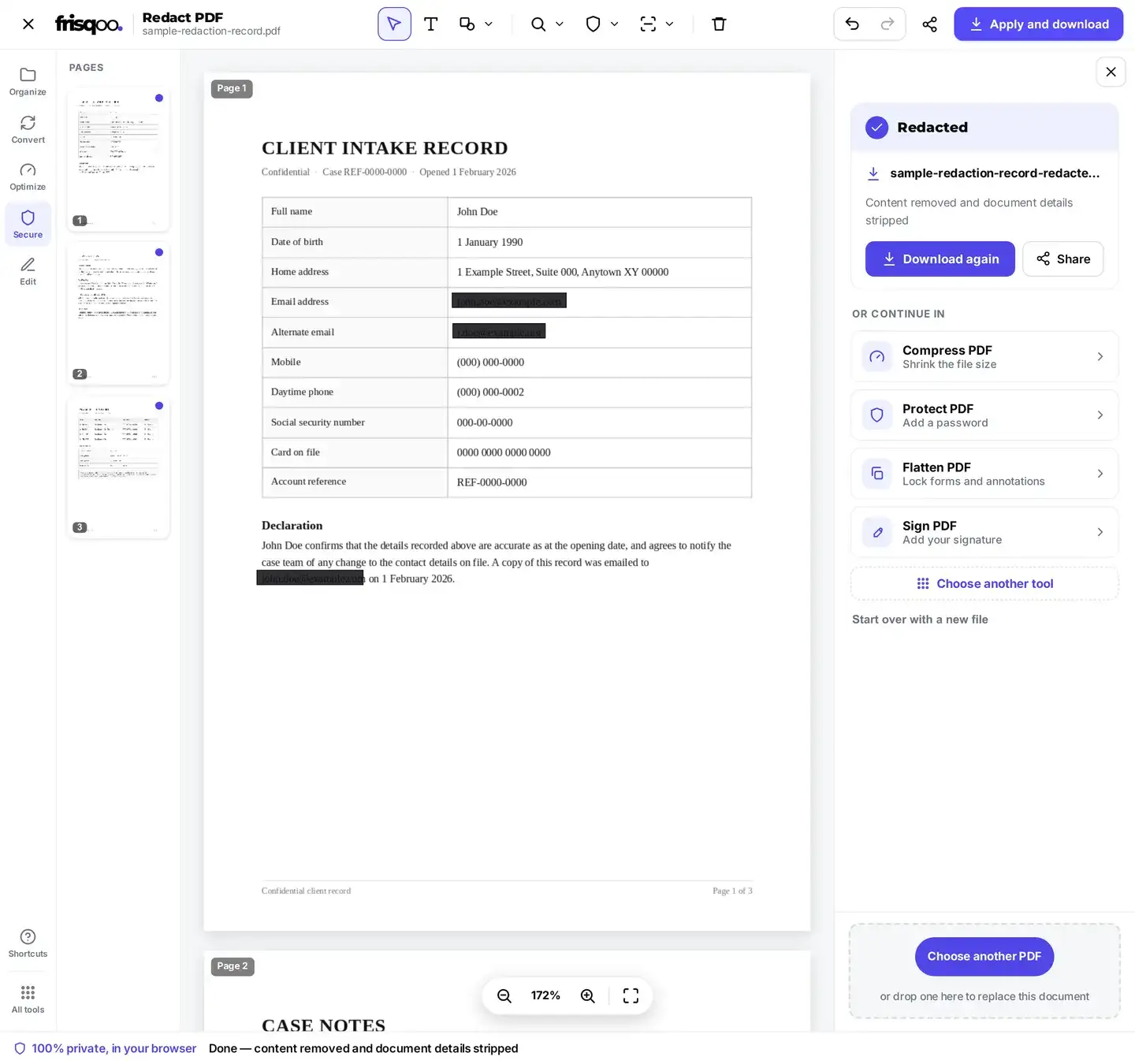 The download panel after applying, with the redacted PDF ready to save