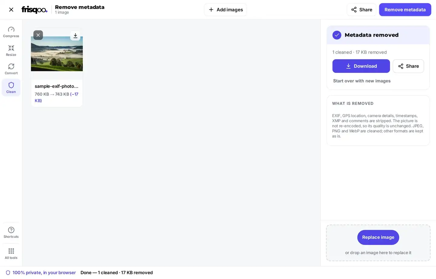 Cleaned photo showing that its metadata was removed