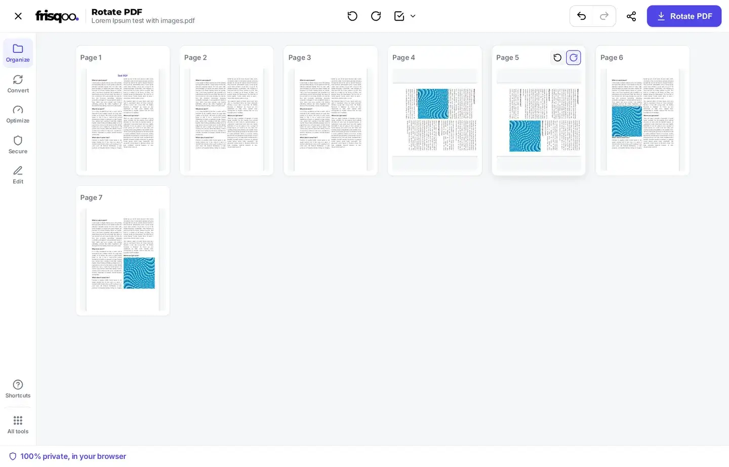 Pages turned in the rotate PDF editor with the Rotate PDF button