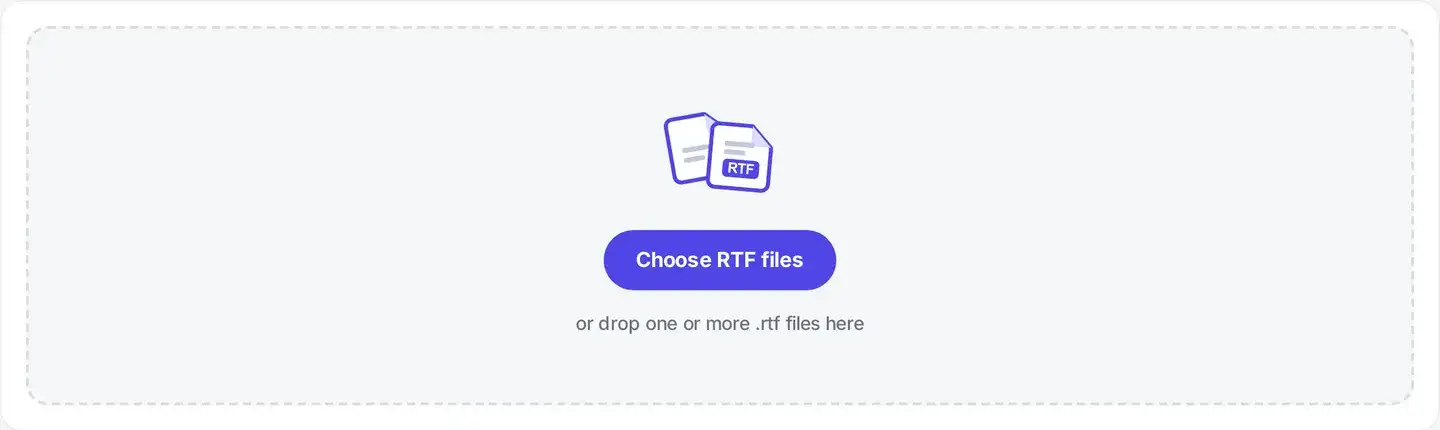 The RTF to PDF drop area, waiting for one or more .rtf files.