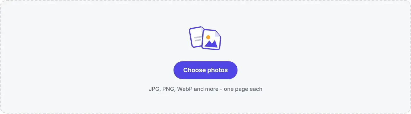 Scan to PDF dropzone with a Choose photos button