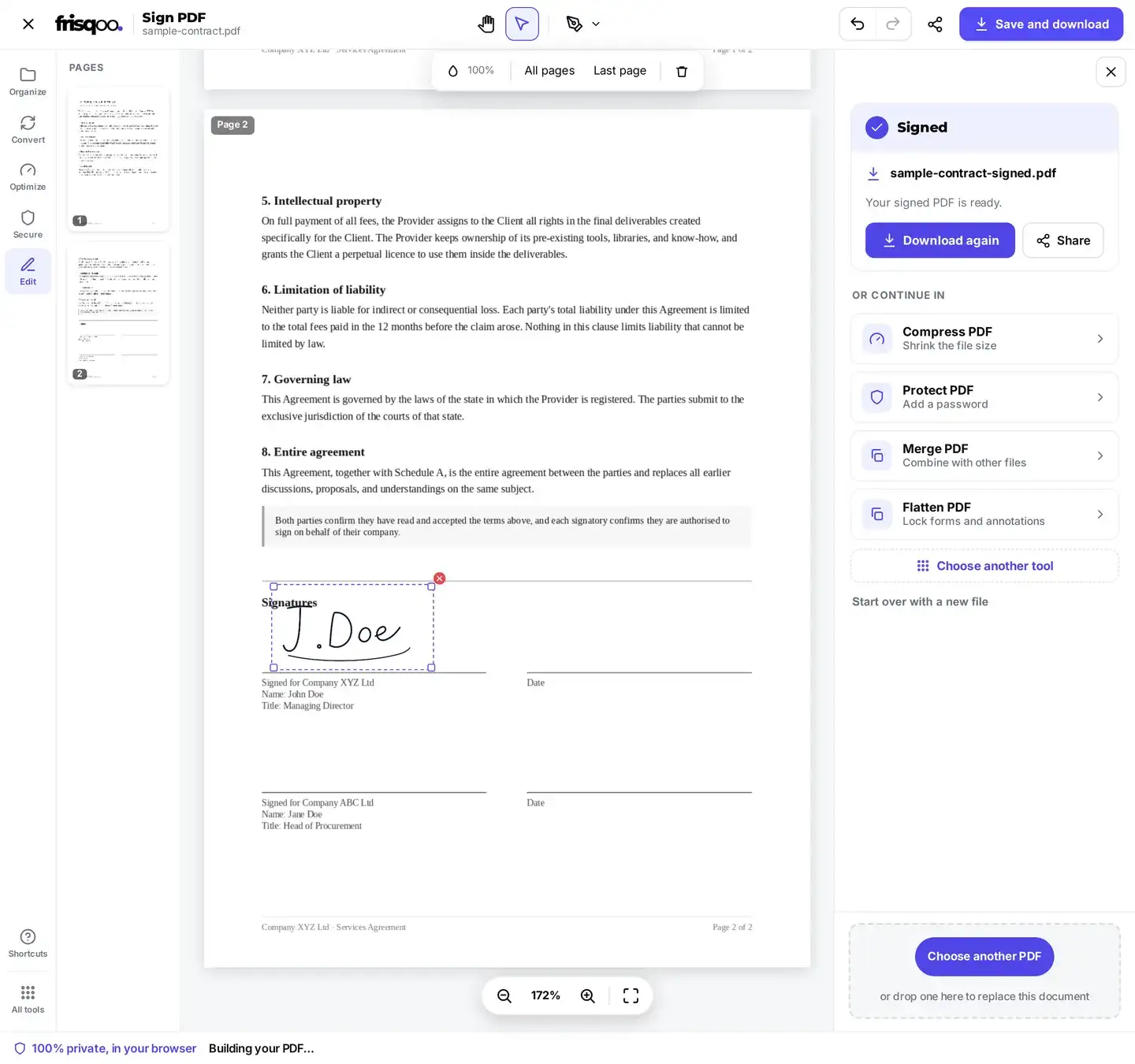 The download panel with the signed PDF ready to save
