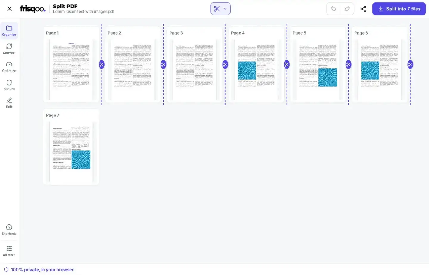 Setting split points between pages before splitting the PDF