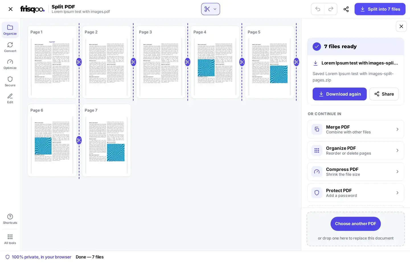 Split PDF files ready to download as a ZIP