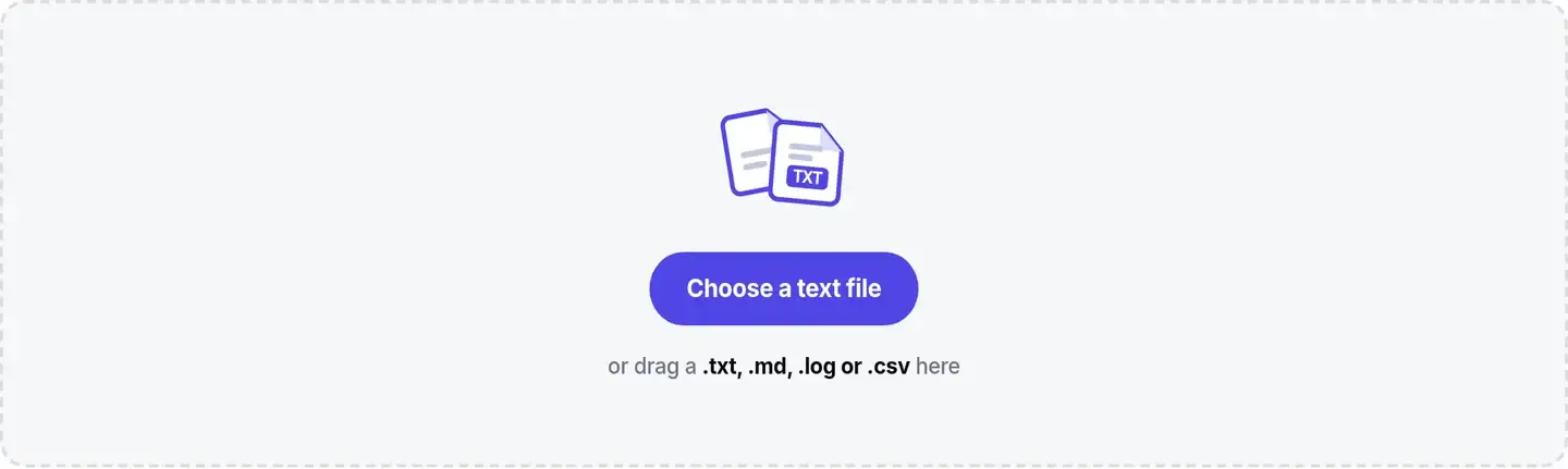 Text to PDF upload area for TXT, Markdown, LOG, and CSV files