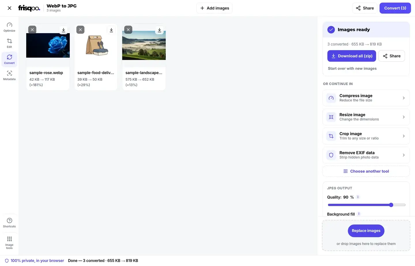 Converted JPG files ready to download together as a zip